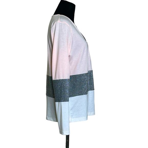 Rose Gal pink silver white color block long sleeves pullover size Small - Picture 6 of 11